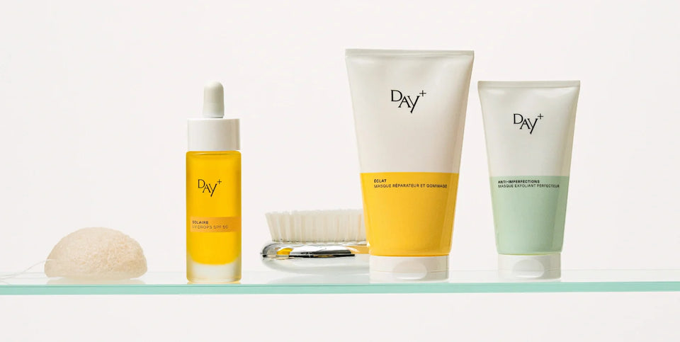Collection de soins cosmétiques Day+ pour une routine beauté visage et corps complète.
