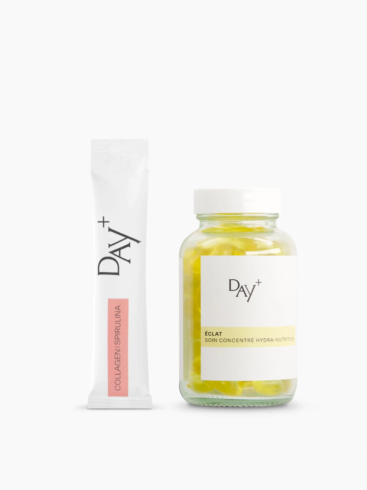 Duo Peau Parfaite composé du Stick Collagène & Spiruline+ et du Soin Concentré Hydra-Nutrition.