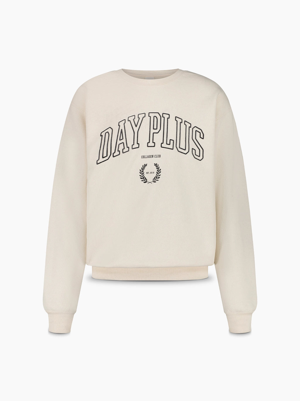 Sweatshirt beige avec logo noir de la collection capsule Day+ University.
