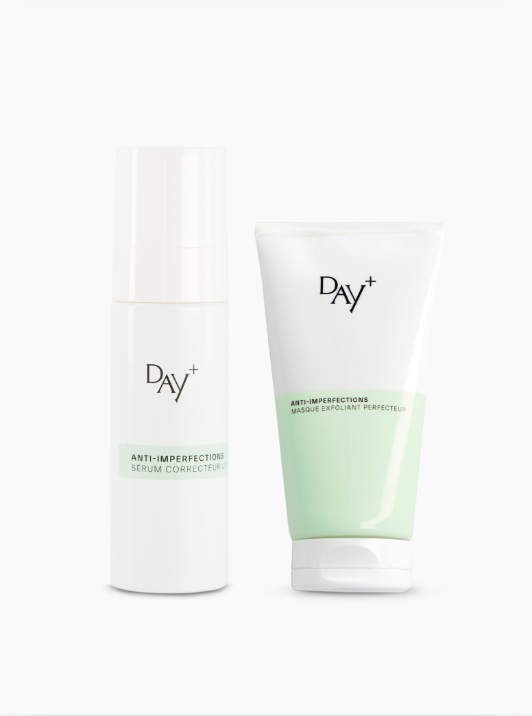 Duo de soins anti-imperfections : le Sérum Correcteur Ultime et le Masque Exfoliant Anti-imperfections.
