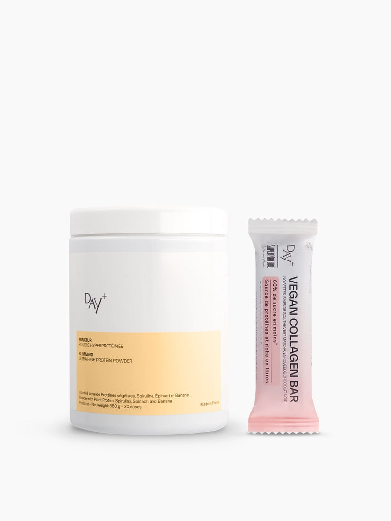 Duo Beauty Food composé de la Poudre Hyperprotéinée et de la Barre Vegan Booster de Collagène.