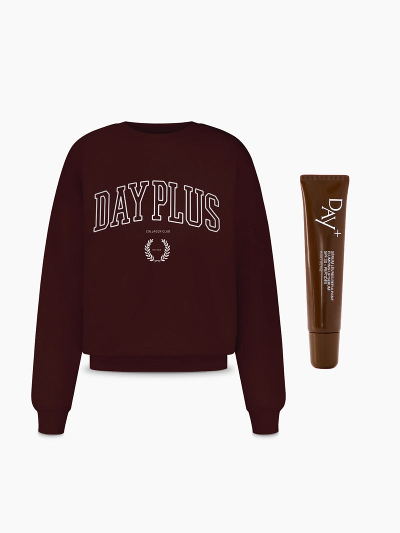 Duo Brown Édition composé du Sweatshirt marron Day+ University et du Sérum Lèvres Repulpant 02. Light Brown.