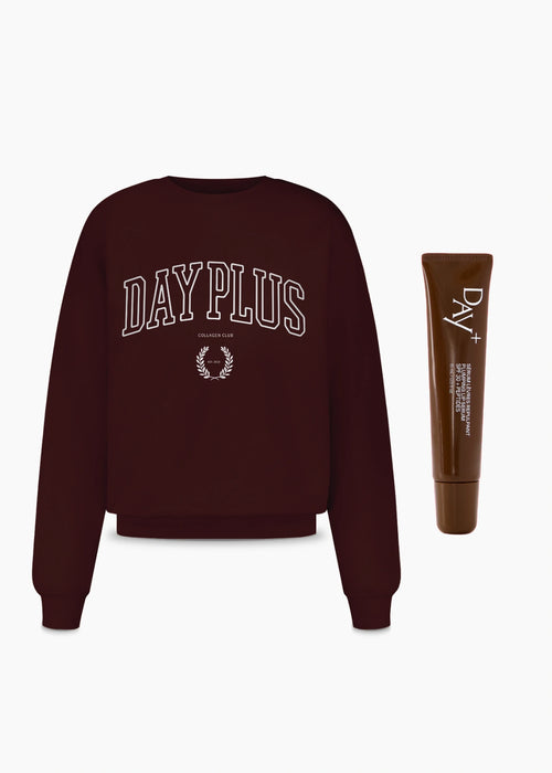 Duo Brown Édition composé du Sweatshirt marron Day+ University et du Sérum Lèvres Repulpant 02. Light Brown.