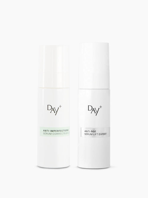 Duo de soins de précisions : le Sérum Anti-imperfections Correcteur Ultime et le Sérum Anti-âge Lift Expert. 