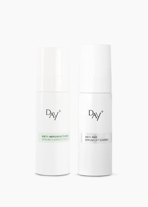 Duo de soins de précisions : le Sérum Anti-imperfections Correcteur Ultime et le Sérum Anti-âge Lift Expert. 