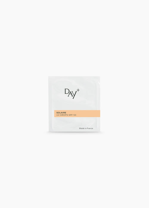 Sachet d'échantillon du sérum solaire UV Drops SP 50 de chez Day+.