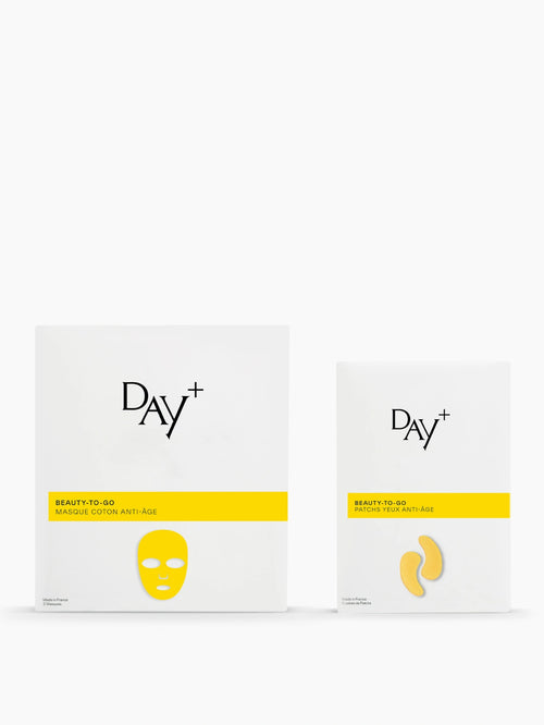 Duo de soins Anti-âge composé des Masques en coton Anti-âge et des Patchs Yeux Anti-âge.