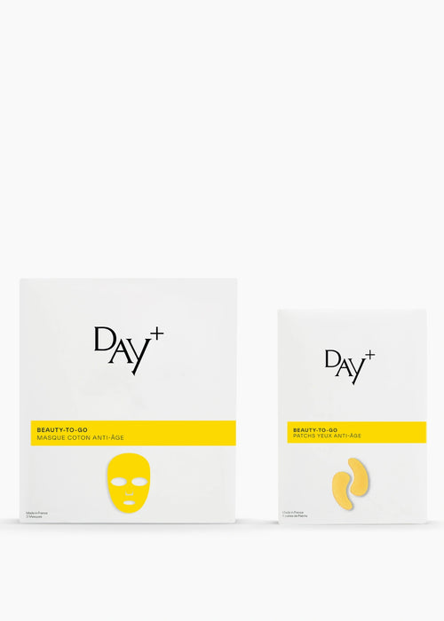 Duo de soins Anti-âge composé des Masques en coton Anti-âge et des Patchs Yeux Anti-âge.