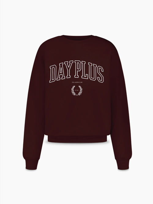 Sweatshirt marron avec logo blanc Day+ University.