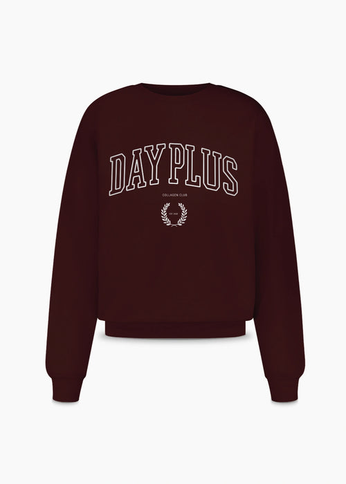 Sweatshirt marron avec logo blanc Day+ University.