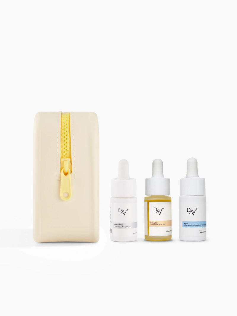 Coffret essentiels voyage pour le visage composé de 3 sérums visage