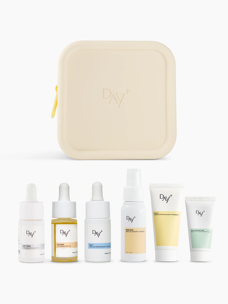 coffret essentiels voyage composé de 6 produits pour le visage et pour le corps